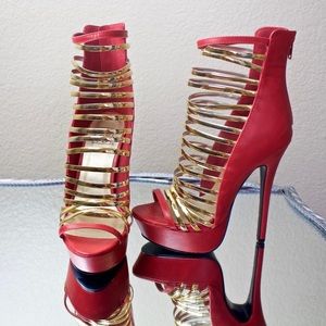Red Hot and Gold Strappy Heels